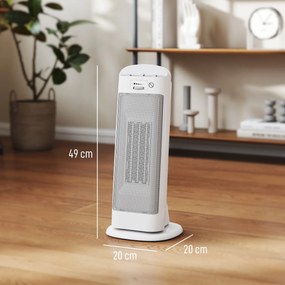 Aquecedor Elétrico de Baixo Consumo 2000W PTC com 4 Modos Termóstato Regulável Oscilação de 55°  20x20x49 cm Branco