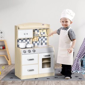 Cozinha Infantil de Madeira para Crianças acima de 3 Anos com 5 Acessórios Cozinha Infantil com 2 Armários 2 Gavetas Lavatório e Suporte para Papel 54