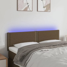 Cabeceira de cama c/ luzes LED tecido 144x5x78/88 cm castanho