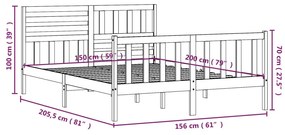 Estrutura de cama king 150x200 cm madeira maciça preto