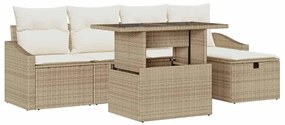 Conjunto de Sofá de Jardim de 6 Peças com Almofadas Bege em Rattan Pol