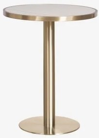 Mesa De Bar Redonda Ø60 Cm Em Grés Xiren Branco - Dourado Escovado - Sklum