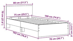 Estrutura de Cama sem Colchão com Cabeceira Carvalho Artisan 75x190 cm