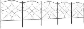 Conjunto de 5 cercas decorativas de jardim em metal com ornamentos, 305 x 62 cm, preto