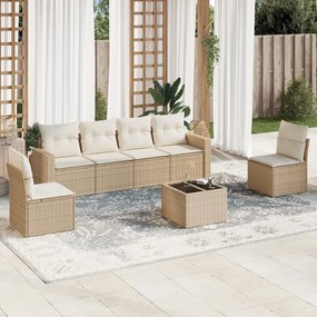 vidaXL 7 pcs conjunto de sofás p/ jardim com almofadões vime PE bege