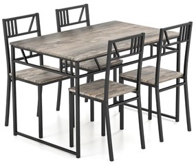 Conjunto de mesa de jantar retangular 110 cm x 70 cm x 76 cm e 4 cadeiras com estrutura metálica estilo industrial cinzento