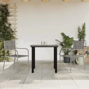 vidaXL 3 pcs conjunto de jantar para jardim vime PE e aço cinza/preto