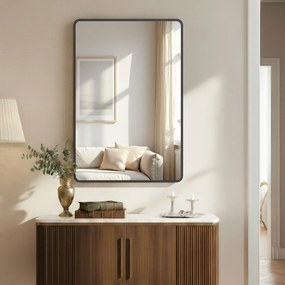 Espelho de casa de banho de parede retangular 91 x 61 cm com moldura de alumínio Preto