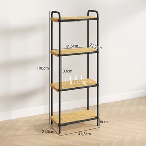 Estante de Casa de Banho de Bambu de 3 Níveis Estante de Armazenamento com 3 Prateleiras Ripas e Estrutura de Aço 41,5x21,5x106 cm Madeira e Preto
