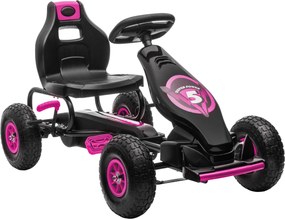 HOMCOM Kart Pedais Crianças 5 a 12 Anos Assento Ajustável Pneus Insufláveis Amortecimento Segurança 121x58x61 cm Rosa | Aosom Portugal