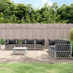 9 pcs conjunto lounge de jardim com almofadões aço branco