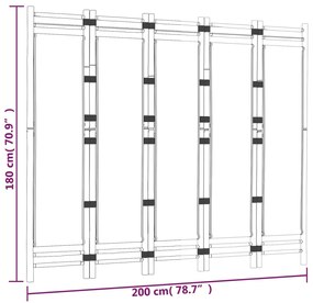 Divisória/biombo com 5 painéis dobráveis 200 cm bambu e lona