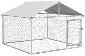 PawHut Canil de Exterior para Cães Médios Gaiola para Cães com Fechadura Toldo Impermeável e Anti-UV 200x200x150 cm Prata