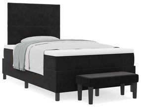 Cama box spring com colchão e banco preto 120x200 cm veludo