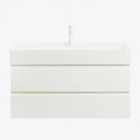 Conjunto De Móvel De Casa De Banho Suspenso Em Madeira E Folha De Freixo Com Lavatório Integrado Ona Branco & Sem Espelho & - Sklum