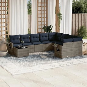 vidaXL 10 pcs conjunto sofás p/ jardim c/ almofadões vime PE cinzento