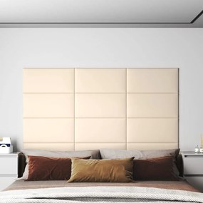 Painel de parede 12 pcs 60x30 cm veludo 2,16 m² creme
