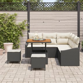 Conjunto de Sofá para Jardim vidaXL de 8 Peças com Almofadas Preto Rat