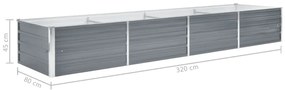 Canteiro elevado de jardim aço galvanizado 320x80x45cm cinzento
