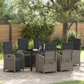 vidaXL Conjunto de Jantar de Jardim com 7 Peças e Almofadas Cinza de Rattan Poliéster