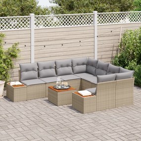Conjunto de Sofá de Jardim vidaXL 9 Peças com Almofadas Bege Rattan Po