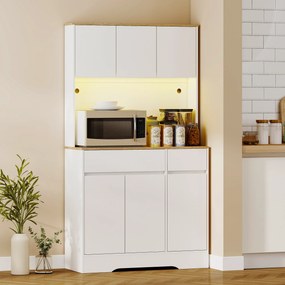 Armário de Cozinha Alto, 100 x 38 x 180 cm, Iluminação LED RGB, Branco