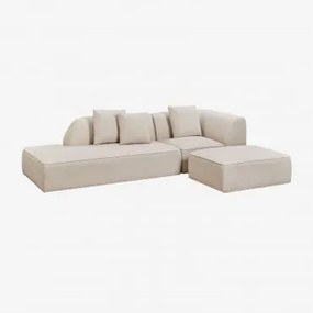 Sofá Modular De Canto Em 2 Peças Com Chaise Longue À Esquerda E Puff Estofado Cardea Chenille Bege Creme - Sklum