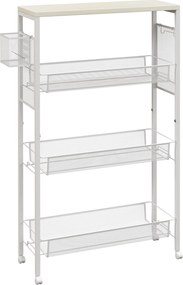 HOMCOM Carrinho de Cozinha com Rodízios Carrinho de Arrumação com 3 Cestos 1 Cesto Suspenso e Ganchos 58x18,5x87 cm Branco | Aosom Portugal