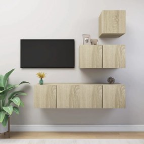 3079049 vidaXL 4 pcs conjunto de móveis de TV contraplacado carvalho sonoma