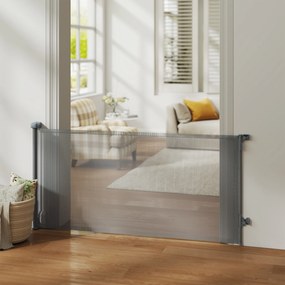 Barreira de Segurança para Cães Retrátil Extensível até 180 cm de Largura para Escadas e Portas Cinzento