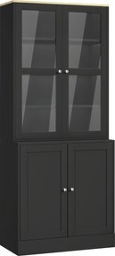 HOMCOM Estante vitrine, móvel de armazenamento de 6 níveis com 4 portas sendo 2 em vidro temperado, prateleiras ajustáveis, preto | Aosom Portugal