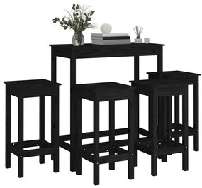 5 pcs conjunto de bar pinho maciço preto