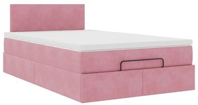 Estrutura de cama otomana com colchão 120x200 cm veludo rosa