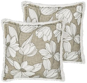 Conjunto 2 almofadas padrão floral em algodão verde e branco 45 x 45 cm CYANOTIS Beliani