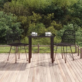 3 pcs conjunto de jantar para jardim vime PE preto