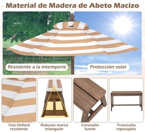 Mesa de piquenique infantil com guarda-sol Conjunto de mesa e banco de madeira com almofadas para exterior, jardim e pátio Castanho