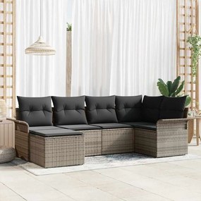 vidaXL Conjunto de Sofá de Jardim de 6 Peças com Almofadas Cinza Rattan Poliéster