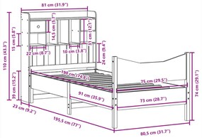 Cama sem colchão 75x190 cm madeira de pinho maciça castanho-mel