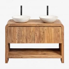 Conjunto De Móvel De Casa De Banho Em Madeira De Acácia Vacry Castanho Acácia & 2 X Cimento Branco Redondo Ø40 Cm Zavion & - Sklum