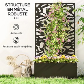 Floreira com treliça 61 x 23 x 113 cm, floreira retangular com painel de privacidade em metal, preto