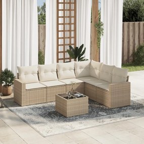 7 pcs conjunto de sofás p/ jardim com almofadões vime PE bege