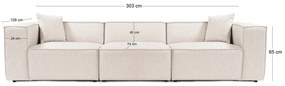 Sofá de 3 Lugares Lora – Castanho Claro – 303x108x65 cm