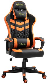 Vinsetto Cadeira Gaming Cadeira de Escritório Ergonómica com Altura Regulável Basculante com Apoio de Cabeça e Almofada Lombar 61x70x121-129 cm Laranja