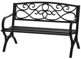 Outsunny Banco de Jardim de 2 Lugares com Encosto e Apoio para os Braços Vintage para Terraço Varanda Pátio Exterior Carga 280kg Ferro Fundido 128x58,5x85cm Preto