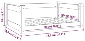 Cama para cães 75,5x55,5x28 cm madeira de pinho maciça