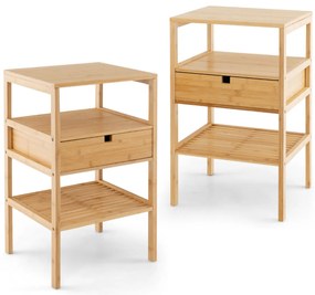 Conjunto de 2 mesas de cabeceira multiusos em bambu com gaveta 40 x 40 x 68 cm Natural