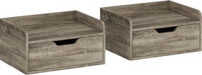 HOMCOM Conjunto de 2 Mesas de Cabeceira de Parede Mesas de Noite com Gaveta e Tampo com Bordas Elevadas 40x30x19,5 cm Cinza | Aosom Portugal