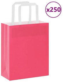 vidaXL Sacos de papel 250 unid com alças rosa 18x8x22 cm