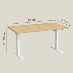 Secretária elétrica com regulação elétrica da altura, 140 x 80 x (72-120) cm, com porta USB-C tom de carvalho dourado