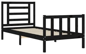 Estrutura de cama com cabeceira 90x200 cm madeira maciça preto